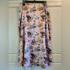 LOFT Floral Midi Skirt - Pink and Brown